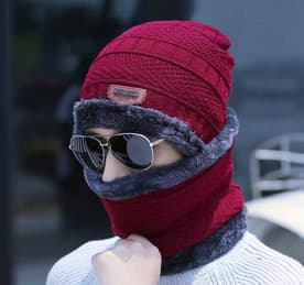 Beanie Cap Set, Wool cap with neck warmer