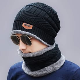Beanie Cap Set, Wool cap with neck warmer
