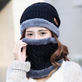 Beanie Cap Set, Wool cap with neck warmer