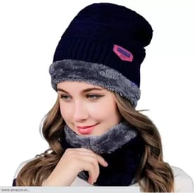 Beanie Cap Set, Wool cap with neck warmer